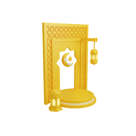 Islamic decoration with podium display  3D Illustration