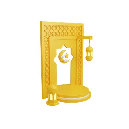 Islamic decoration with podium display 3D Illustration