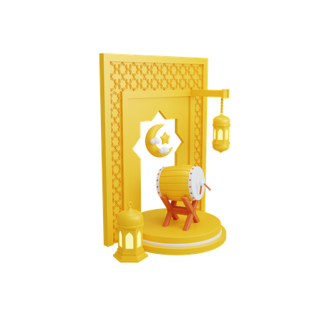 Islamic decoration with podium display and bedug drum  3D Icon