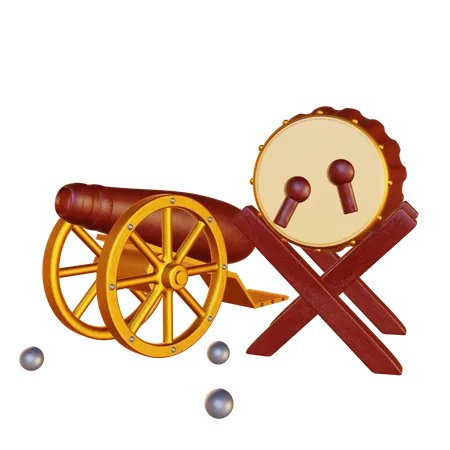 Islamic Drum And Cannon  3D Illustration