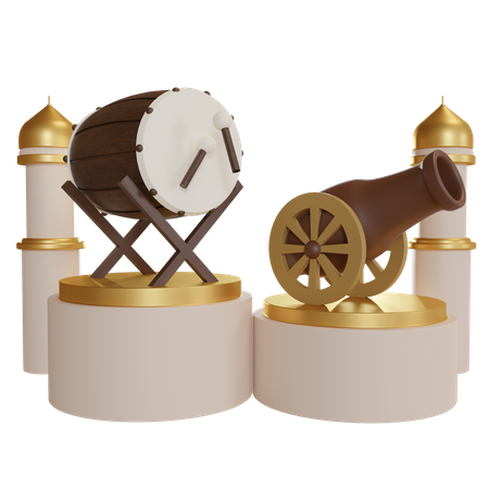 Islamic Drum And Cannon Podium  3D Illustration