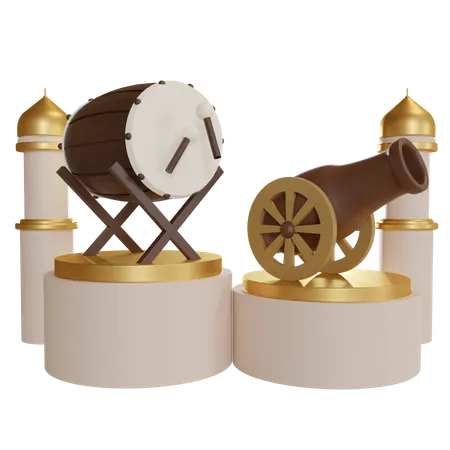 Islamic Drum And Cannon Podium  3D Illustration