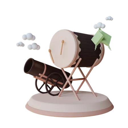 Islamic Drum And Cannon Podium  3D Illustration