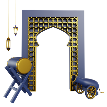 Islamic Drum And Cannon Podium  3D Illustration