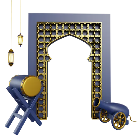 Islamic Drum And Cannon Podium  3D Illustration