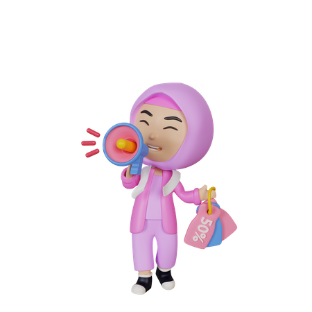 Islamic girl doing sale promotion  3D Icon
