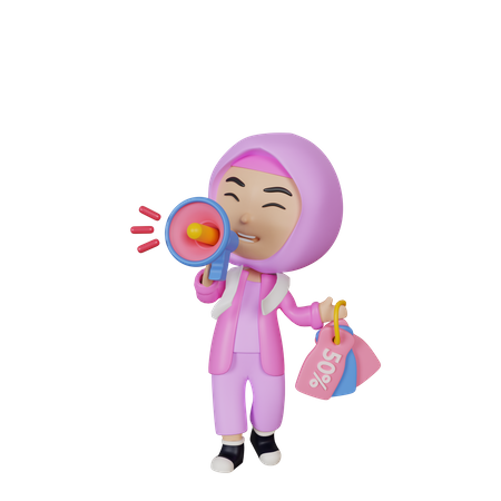 Islamic girl doing sale promotion  3D Illustration