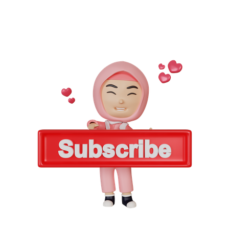 Islamic girl holding subscribe button  3D Icon