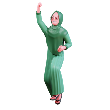 Islamic girl jumping in air  3D Icon