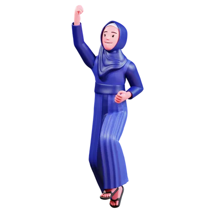 Islamic girl jumping in air  3D Illustration