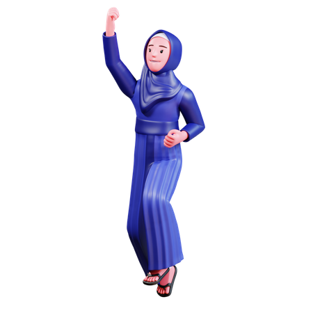 Islamic girl jumping in air  3D Illustration
