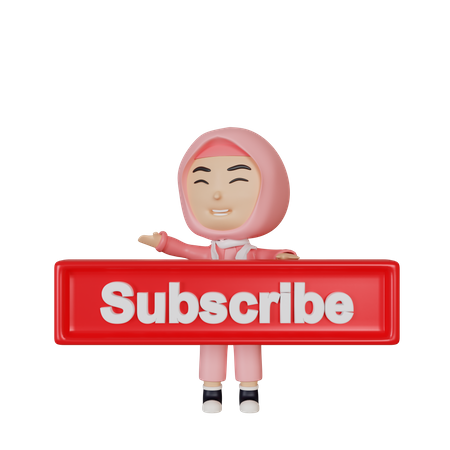 Islamic Girl showing subscribe button  3D Icon