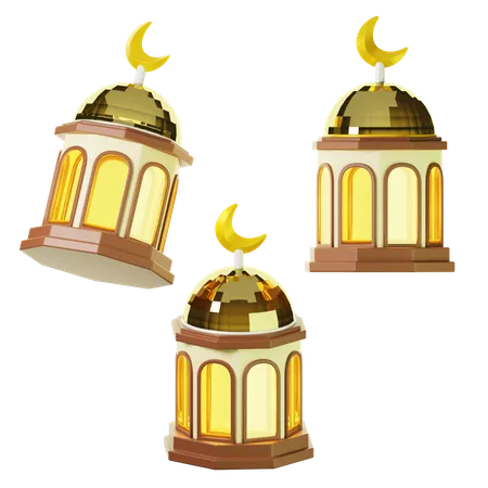 3 D Icon Lantern Ramadhan On Three Points Of View On Transparent Background 3 D Illustration High Resolution 3D Icon