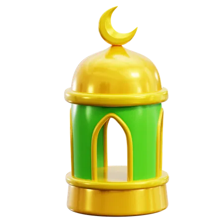 Islamic Traditional Lantern Lamp With Crescent Moon Decoration 3 D Icon Illustration Render Design 3D Icon