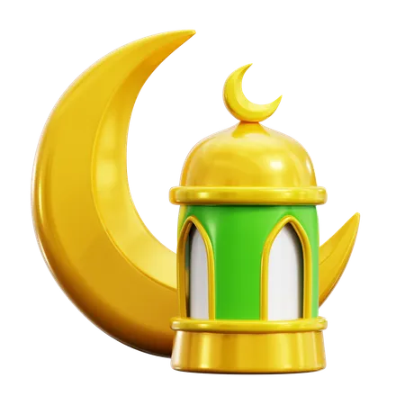 Traditional Islamic Lantern Lamp With Crescent Moon For Happy Ramadan Mubarak Greeting And Online Shop Sale Campaign 3 D Render Illustration Design 3D Icon