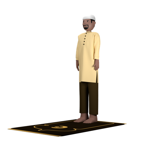 Islamic Male in Itidal Pose  3D Illustration