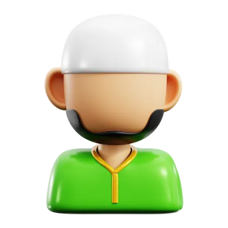 Muslim Man With Beard And Islamic Fashion Cap Half Body Face Person 3 D Icon Illustration Render Design 3D Icon