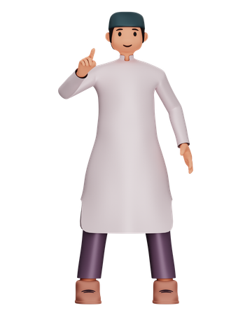 Islamic Man Is Pointing Pose  3D Illustration