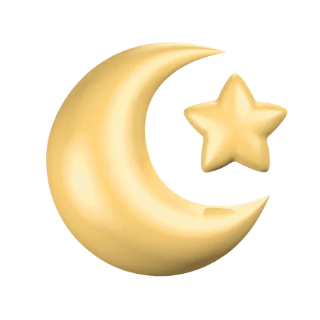 3 D Render Icon Cartoon Islamic Moon Star 3D Illustration