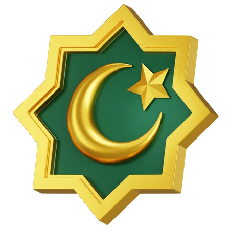 Ramadan Crescent Moon And Star 3 D Style With Islamic Frame 3D Icon