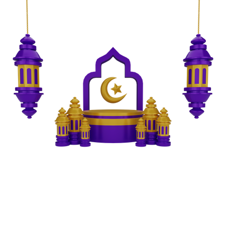 Islamic podium with lantern  3D Illustration