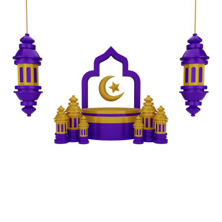 Islamic podium with lantern 3D Illustration