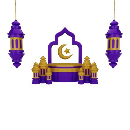 Islamic podium with lantern 3D Illustration