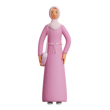 Islamic woman holding purse 3D Illustration