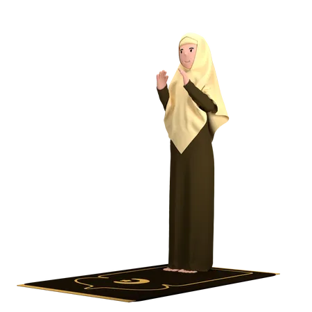 Femme islamique dans la pose de Takbir  3D Illustration