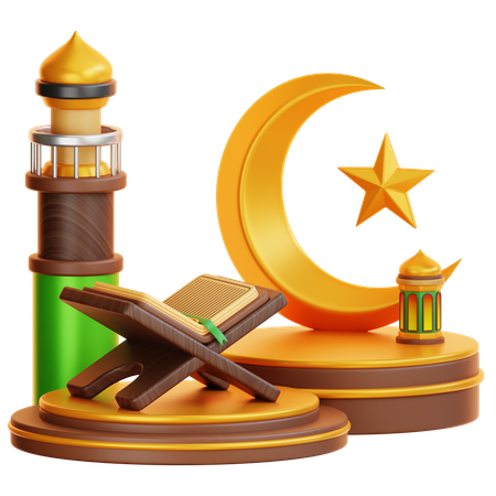 Podium du ramadan islamique  3D Illustration