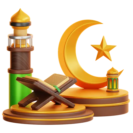 Podium du ramadan islamique  3D Illustration