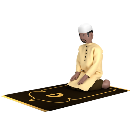Islamischer Mann sitzt zwischen Sujood-Pose  3D Illustration