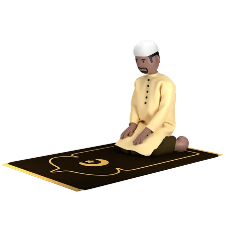 Islamischer Mann sitzt zwischen Sujood-Pose  3D Illustration
