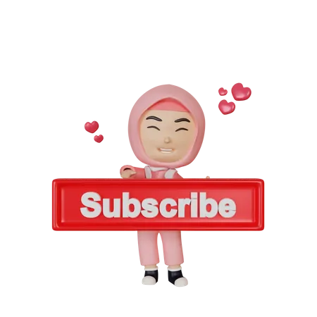 Islamisches Mädchen mit Abonnement-Button  3D Illustration