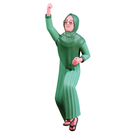 Islamisches Mädchen springt in die Luft  3D Illustration