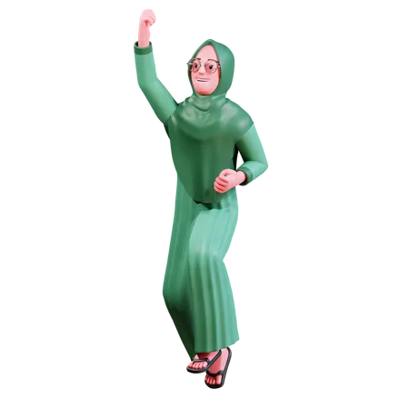 Islamisches Mädchen springt in die Luft  3D Illustration