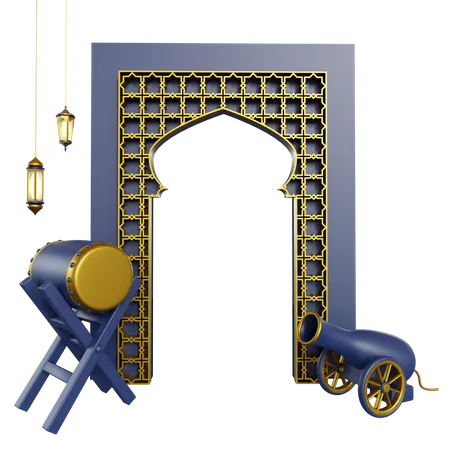 Islamisches Trommel- und Kanonenpodium  3D Illustration