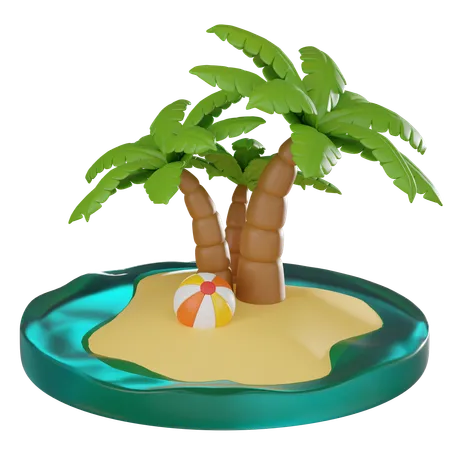 Relaxation And Fun Vibrant Of A Tropical Island Beach Perfect For Conveying The Essence Of Summer Vacation And Beach Vibes 3 D Render Illustration 3D Icon