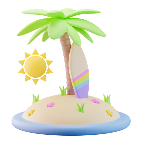 Island Surfboard  3D Icon