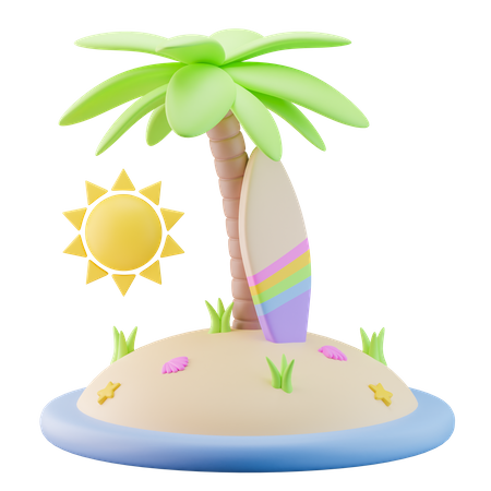Island Surfboard  3D Icon