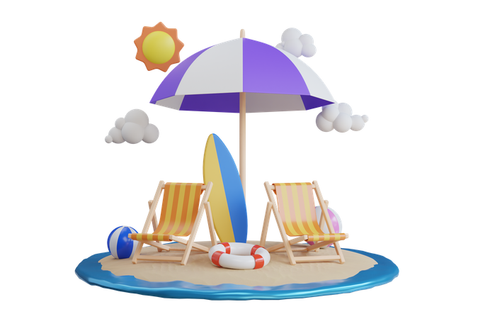 Island with beach chair  3D Illustration