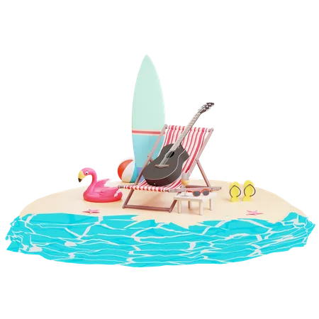 Island With Beach deck  3D Illustration