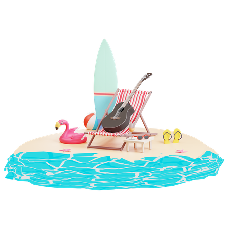 Island With Beach deck 3D Illustration