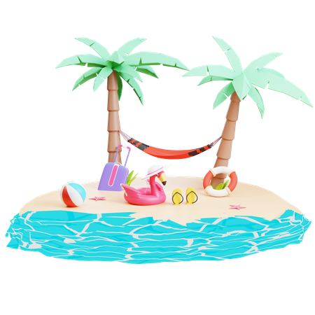 Island With Palm Tree 3D Illustration