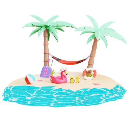 Island With Palm Tree  3D Illustration