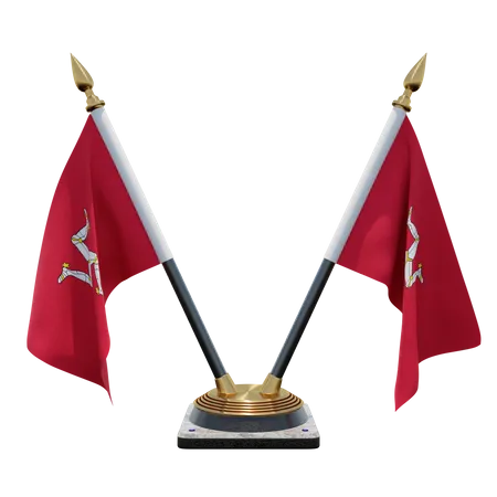 Isle of Mann Double Desk Flag Stand  3D Illustration