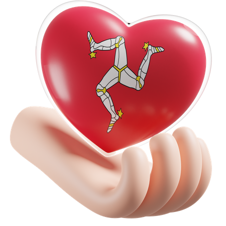 Isle of Mann Flag Heart Hand Care  3D Icon