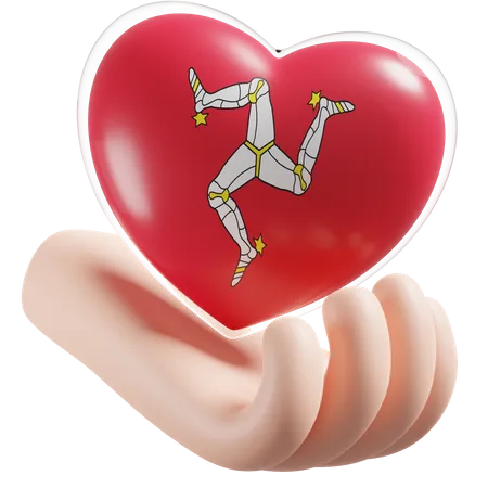 Isle of Mann Flag Heart Hand Care  3D Icon