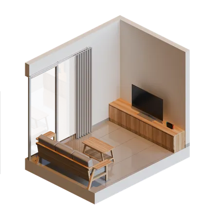 Isometric Living Room 3 D Render Illustration 3D Icon