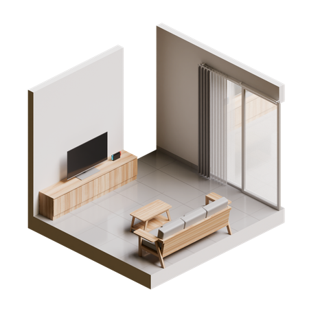 Isometric Living Room Interior  3D Icon